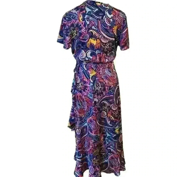 Laundry by Shelli Segal Womens Satin Wrap Dress Size 8 Multi colored Ruffle Hem - Picture 8 of 14